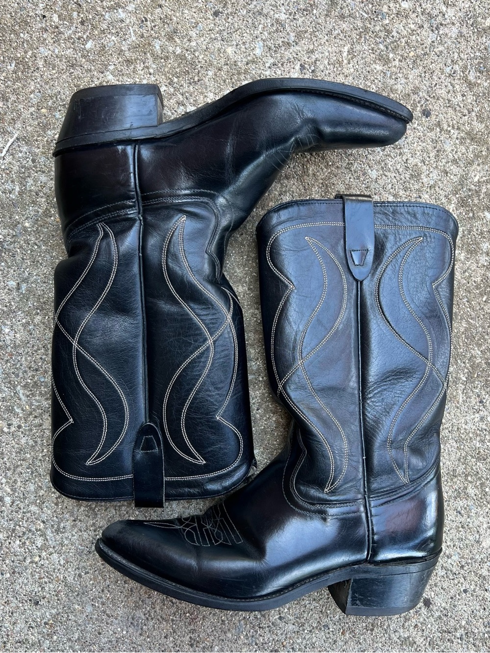 Vintage Texas Black Leather Cowboy Boots 9D Country Concert Festival Western